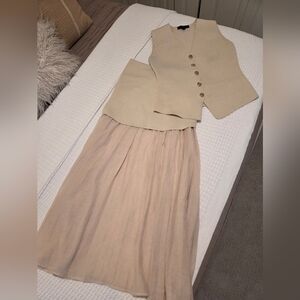 Zara Cream Skirt Set with Gold Buttons